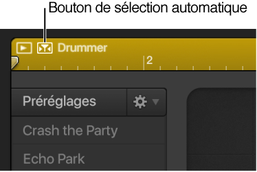 Figure. Bouton de sélectionn automatique dans l’éditeur de drummer.