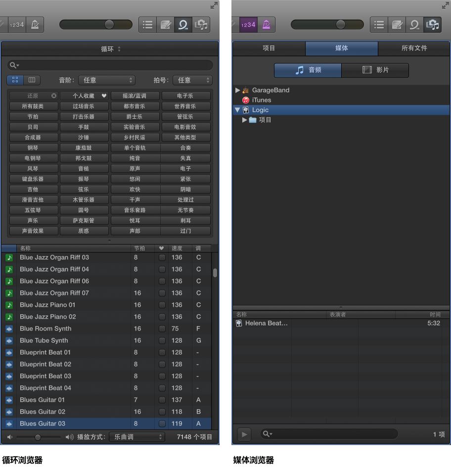 图。 循环浏览器和媒体浏览器。