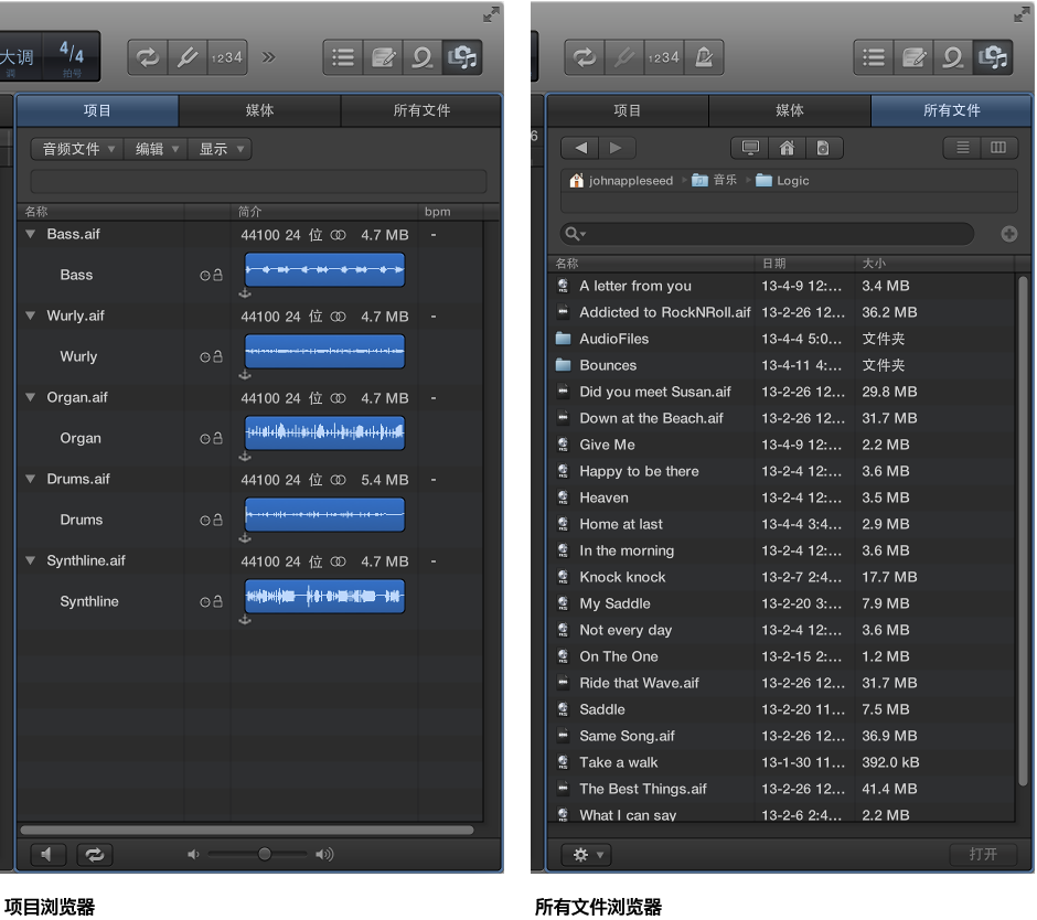 图。 项目音频浏览器和所有文件浏览器。