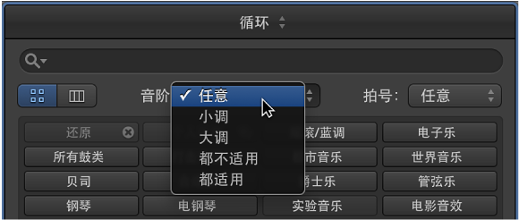 图。 循环浏览器中的“音阶”弹出式菜单。