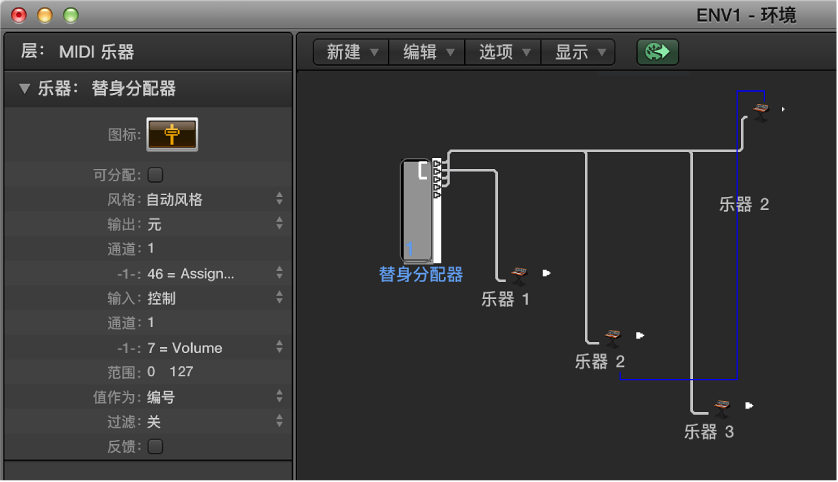 图。 显示替身分配器对象及其检查器的“环境”窗口。