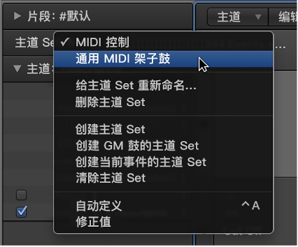 图。 指向弹出式菜单中的主道 Set 名称。