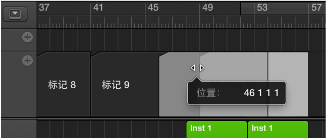 图。 按住 Option 键时被拖移的标记。