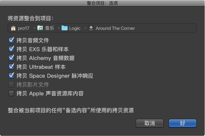 图。 “整合项目”对话框。