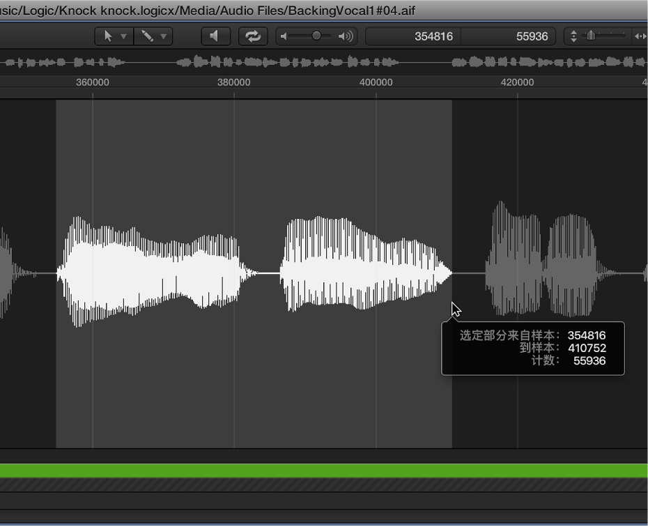 图。 指针处于右边缘上方的样本编辑器选择部分。