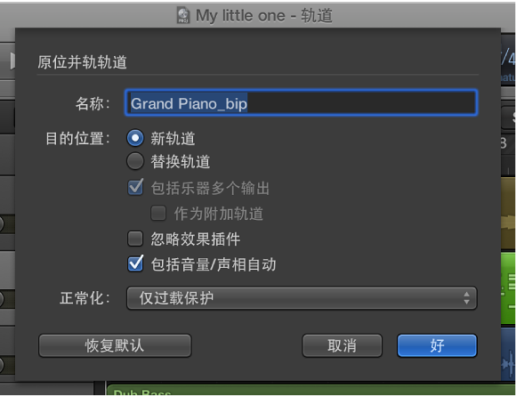 图。 “原位并轨轨道”对话框。