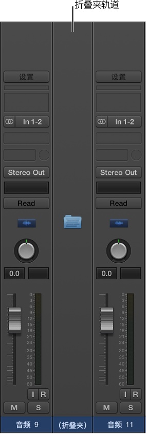 图。 混音器区域中的折叠夹轨道通道条。
