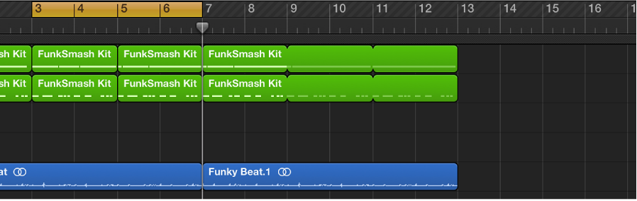 图。 显示多个片段所选内容的“轨道”区域。