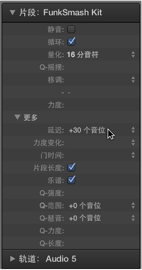 图。 片段检查器中的“延迟”参数。