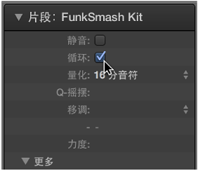 图。 片段检查器中的“循环”参数复选框。