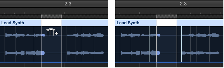 图。 显示位于选取框边界以及前一个和后一个瞬变处的 Flex 标记。