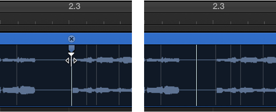 图。 显示拖移 Flex 标记时使用 Option 键的片段区域。