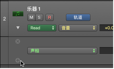 图。 指向自动化子轨道上的加号按钮。