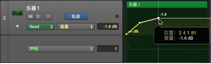 图。 显示轨道的音量和声相自动化。