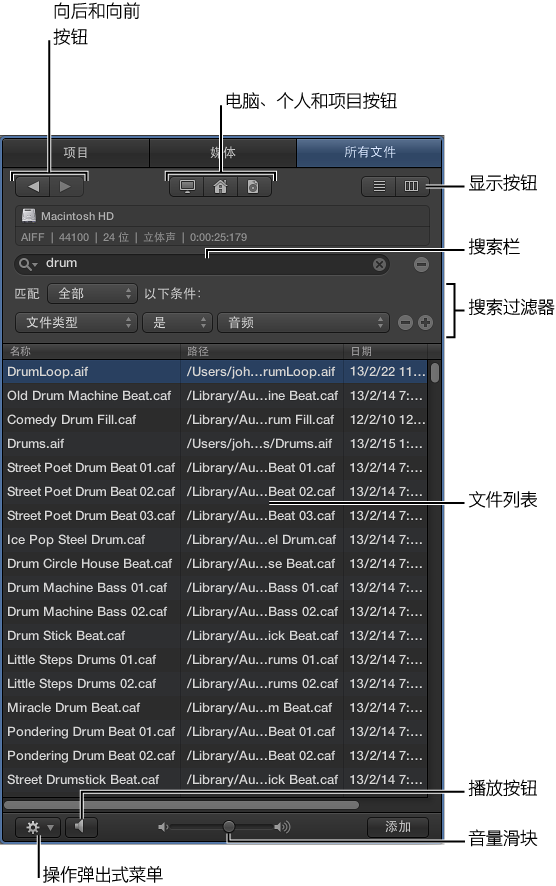 图。 显示文件浏览器的媒体区域。