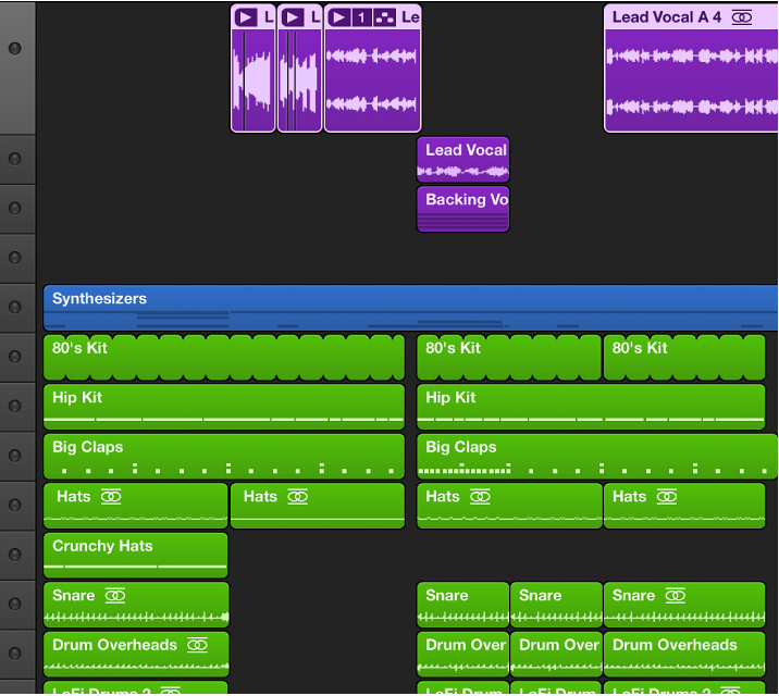 图。 “轨道”区域中的不同片段类型。