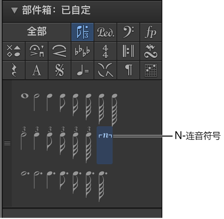 图。 部件箱的 N-连音符号。
