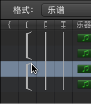 图。 乐谱 Set 窗口中的连音线。