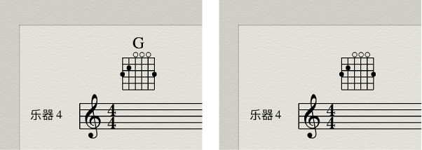 图。 在隐藏的和弦网格符号上显示和弦名称。