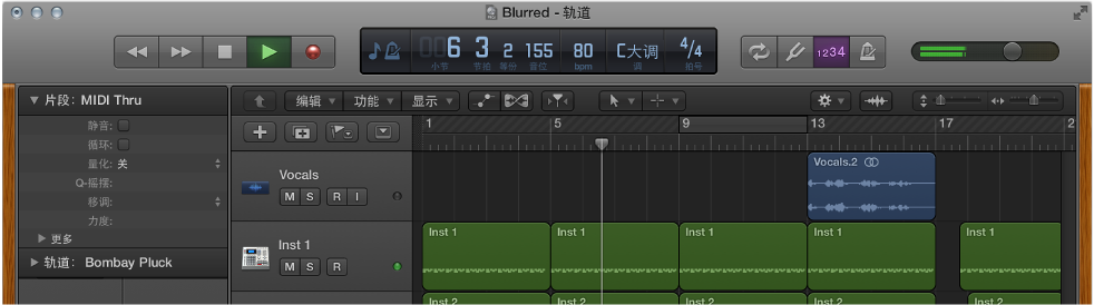 图。 显示标尺和播放头的“轨道”区域顶部。