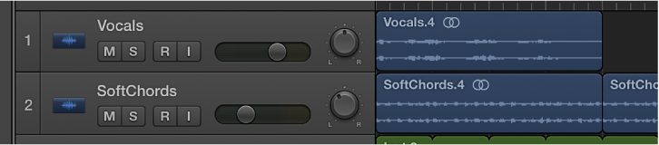图。 “轨道”区域中的音轨和音频片段。