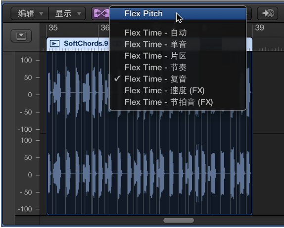 图。 “Flex Pitch”模式被选定的“Flex”弹出式菜单。