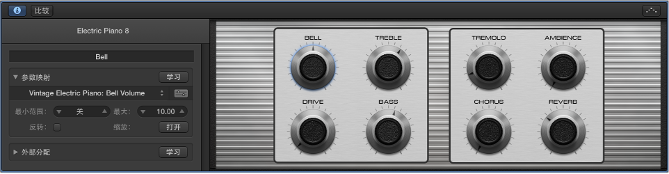 图。 显示 Patch 的 Smart Control 的“Smart Control”面板。 Smart Control 检查器打开，显示所选屏幕控制的映射。