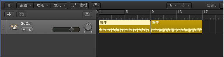 图。 包含两个 8 小节片段的鼓手轨道。
