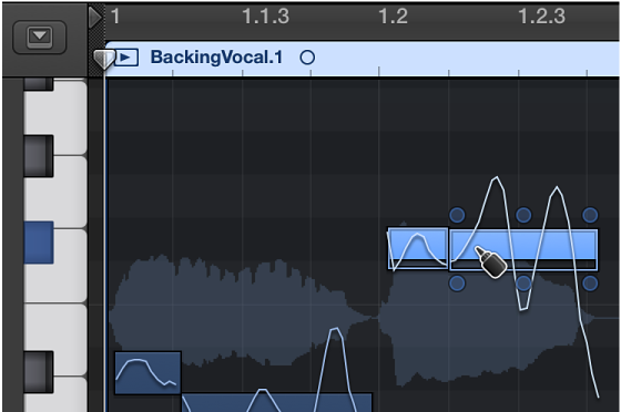 图。 在音轨编辑器中使用胶水工具合并两个音符。