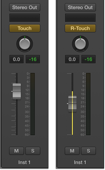 图。 设定为“相对 Touch”模式的音量推子。