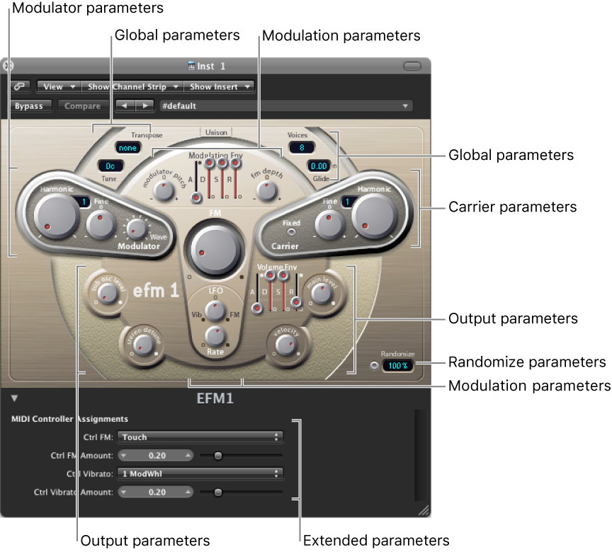 Figure. EFM1 window showing main interface areas.