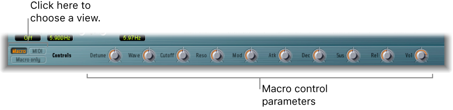 Figure. View Mode buttons and Macro control parameters.