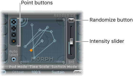 Figure. Morph Pad, showing Point buttons and Randomize parameters.