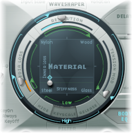 Figure. Material Pad, showing settings suitable for a slap bass.