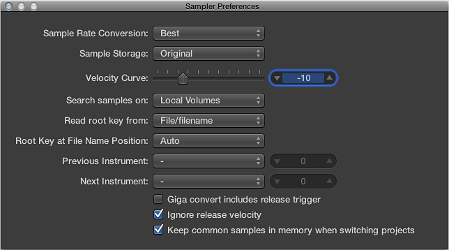 Figure. Sampler Preferences window.