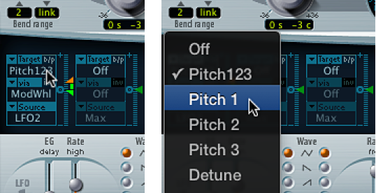 Figure. Modulation Target pop-up menu.