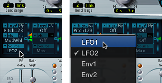 Figure. Modulation Source pop-up menu.