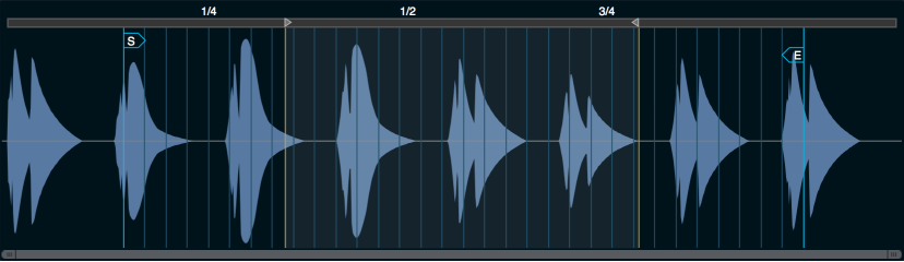 Figure. Zone waveform editor in Main source edit window, showing alignment markers.