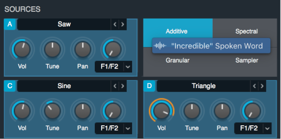 Figure. Audio file being dragged onto the Additive analysis mode grid label of source B.