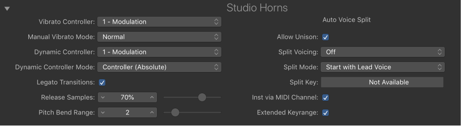 Figure. Studio Horns extended parameters.