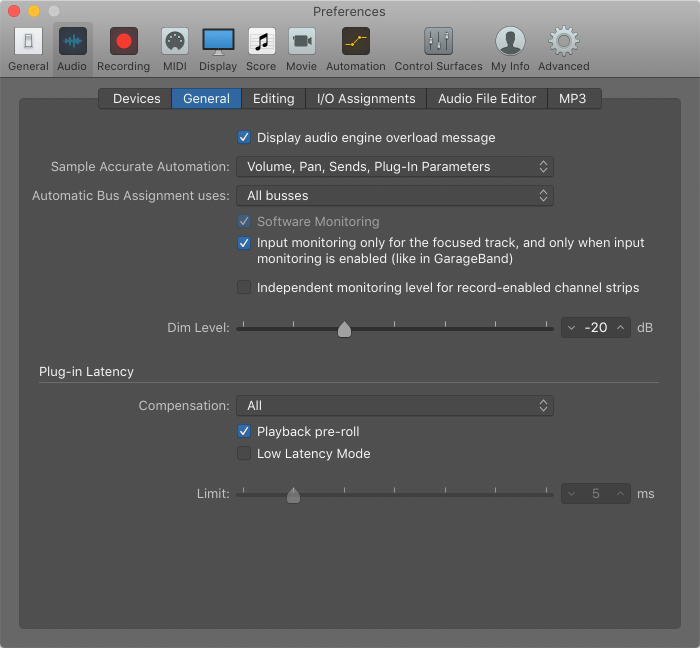 Figure. General Audio preferences.