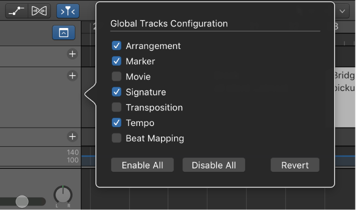 Figure. Global Tracks Configuration dialog.