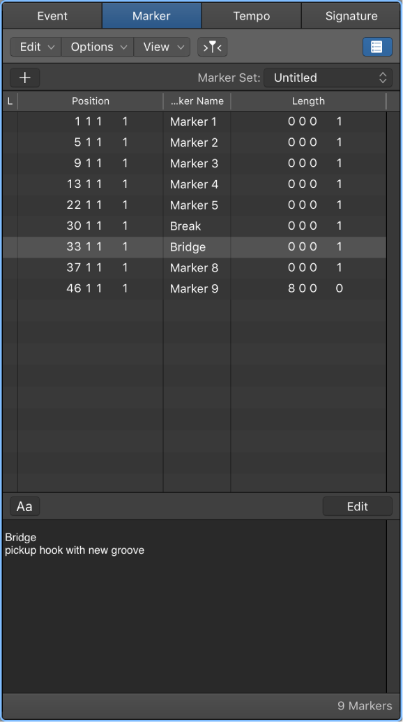 Markers in the Marker List.