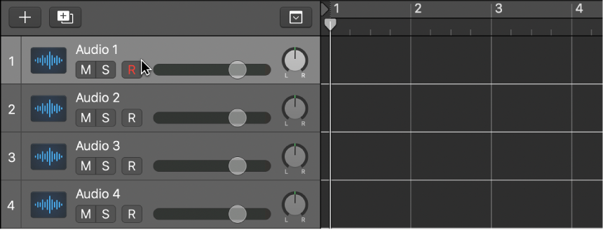 Figure. Selecting the header of an audio track.