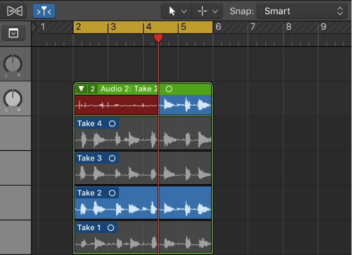 Figure. Showing audio recordings in a take folder.