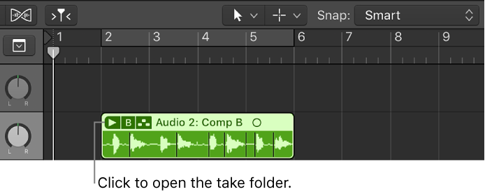 Figure. Pointing to the disclosure triangle of a closed take folder.
