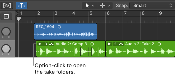 Figure. Pointing out the take folder disclosure triangle.