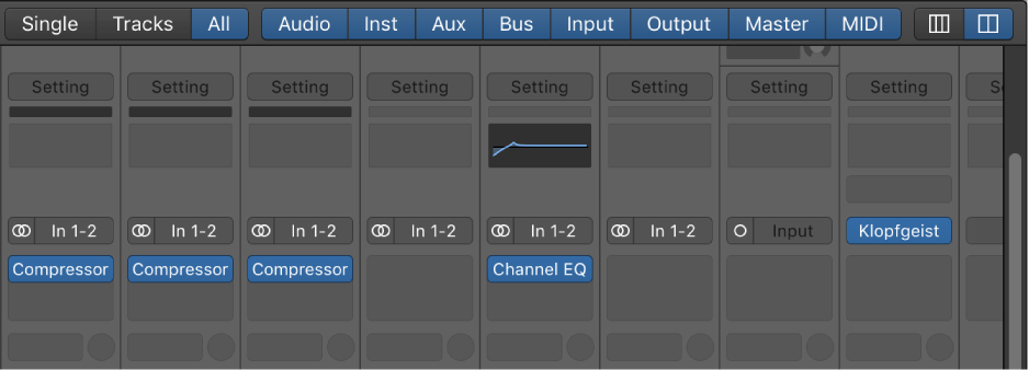 Figure. Pointing to the All button in the Mixer.