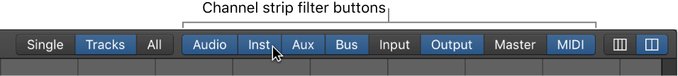 Figure. Channel strip filter buttons, showing some selected and some unselected.