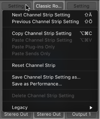 Figure. Showing the Setting pop-up menu open.